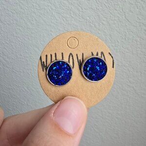 Willow May Deep Blue Glitter Stud Earrings
